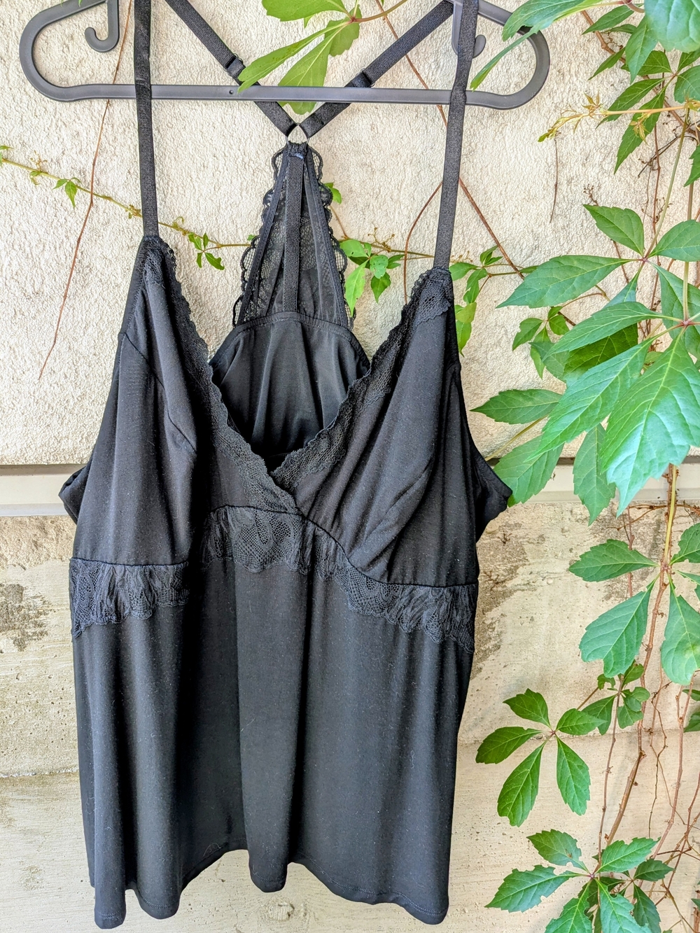 2X Black Lace Racerback Cami Tank with Built-In Light Support Bra | Plus Size
